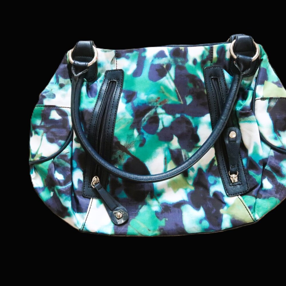 Nine & Co Grab and Go Handbag Purse Fun Beach Green White Tie Dye Front Pockets